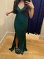 Spaghetti Straps Dark Green V-neck Long Evening Prom Dresses, GR0448