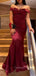 Morden Mermaid Burgundy Satin Off Shoulder Long Evening Prom Dresses, GR0449