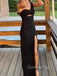 Black Sheath Mermaid One Shoulder Long Evening Prom Dresses, GR0450