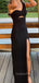 Black Sheath Mermaid One Shoulder Long Evening Prom Dresses, GR0450