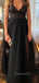 Formal Black Tulle Lace V-neck Long Evening Prom Dresses, GR0455