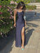 Simple Navy Blue Mermaid Spaghetti Straps Long Evening Prom Dresses, GR0458