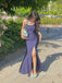 Simple Navy Blue Mermaid Spaghetti Straps Long Evening Prom Dresses, GR0458