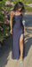 Simple Navy Blue Mermaid Spaghetti Straps Long Evening Prom Dresses, GR0458