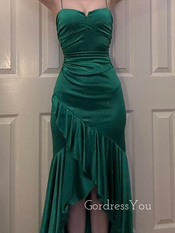 Unique Emerald Green Mermaid Side Slit Long Evening Prom Dresses, GR0459