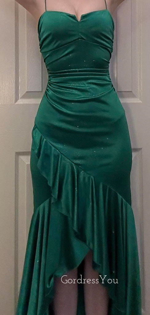 Unique Emerald Green Mermaid Side Slit Long Evening Prom Dresses, GR0459