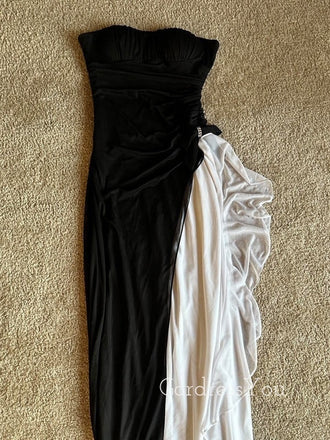 Black White Chiffon Mermaid Strapless Long Evening Prom Dresses, GR0460