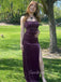 Elegant Purple Velvet Spaghetti Straps Long Evening Prom Dresses, GR0464