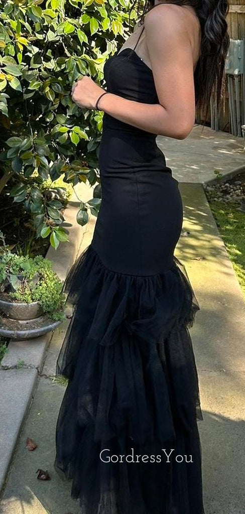 Sweetheart Black Mermaid Long Evening Prom Dresses, GR0470