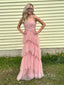 Gorgeous Blush Pink Tulle A-line Long Evening Prom Dresses, GR0471