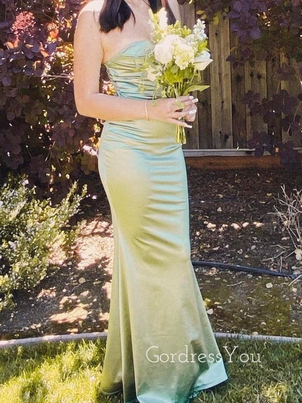 Strapless Sage Green Mermaid Sweetheart Long Evening Prom Dresses, GR0472