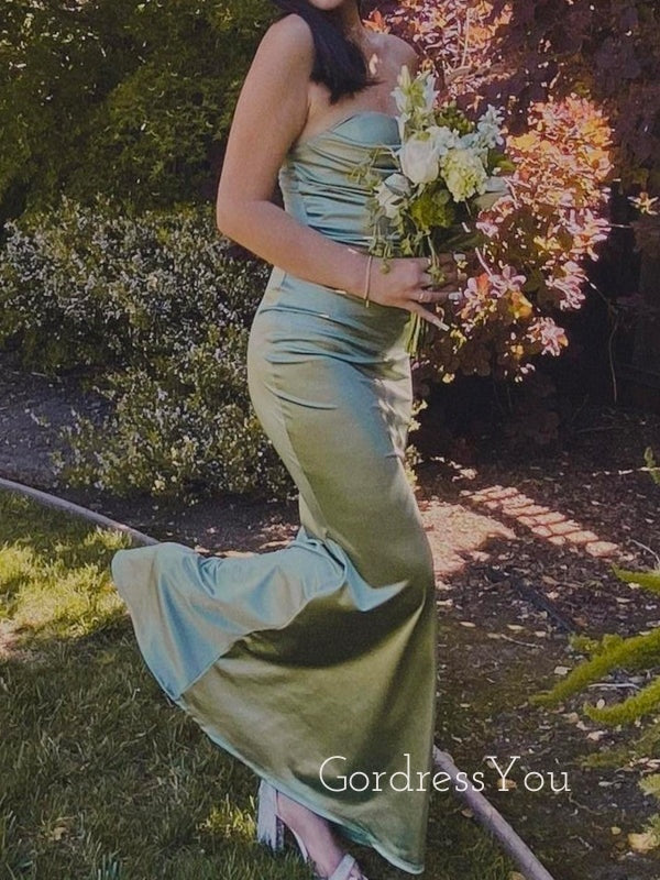 Strapless Sage Green Mermaid Sweetheart Long Evening Prom Dresses, GR0472