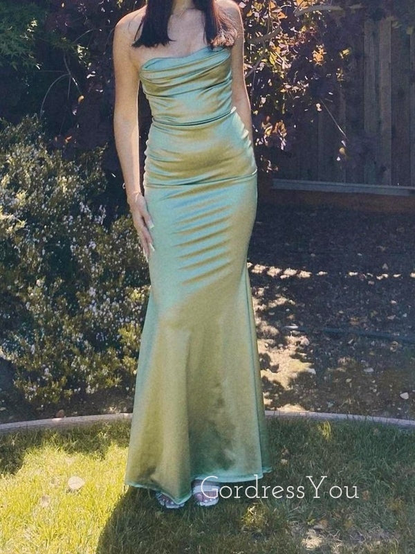 Strapless Sage Green Mermaid Sweetheart Long Evening Prom Dresses, GR0472