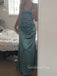 Dusty Blue Satin Mermaid Deep V-neck Long Evening Prom Dresses, GR0473