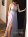 A-line Tulle Appliques Side Slit V-neck Long Evening Prom Dresses, GR0476