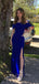 Off Shoulder Royal Blue Side Slit Long Evening Prom Dresses, GR0483