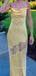 Light Yellow Satin Lace Spaghetti Straps Long Evening Prom Dresses, GR0484