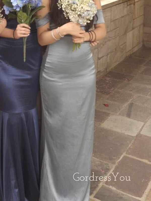 Off Shoulder Grey Mermaid Formal Long Evening Prom Dresses GR0485