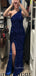 Sparkly Blue Sequins Side Slit Long Evening Prom Dresses, One Shoulder Prom Dress, GR0491