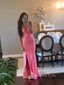 Elegant Hot Pink Sequins Backless Long Evening Prom Dresses, Deep V-neck Prom Dress, GR0492