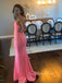 Elegant Hot Pink Sequins Backless Long Evening Prom Dresses, Deep V-neck Prom Dress, GR0492