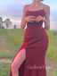 Dark Red Spaghetti Straps Side Slit Long Evening Prom Dresses, Sparkly Prom Dress, GR0496