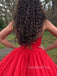 Red Tulle A-line Sweetheart Long Evening Prom Dresses, Strapless Ball Gown, GR0498