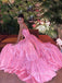 Strapless A-line Pink Satin Long Evening Prom Dresses, High Slit Prom Dress, GR0499