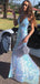 Popular Blue Sequins V-neck Long Evening Prom Dresses, GR0500