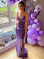 Purple Sequins Formal Mermaid Long Evening Prom Dresses, Spaghetti Straps V-neck Dress, GR0510