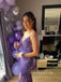 Purple Sequins Formal Mermaid Long Evening Prom Dresses, Spaghetti Straps V-neck Dress, GR0510