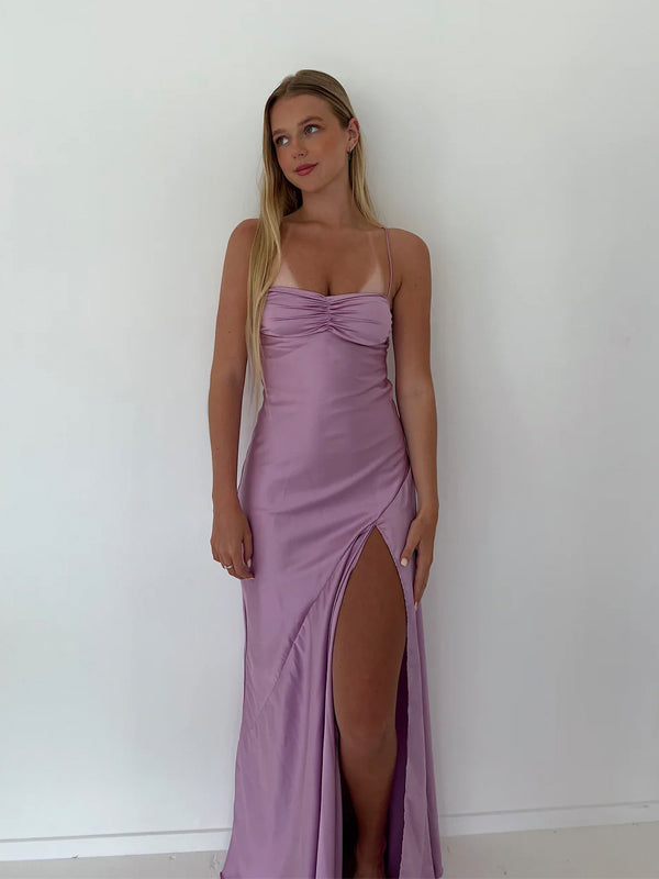 Simple Purple Satin Mermaid Long Evening Prom Dresses, GR0522