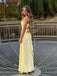 Yellow Satin V-neck Long Spaghetti Straps Evening Prom Dresses, GR0523