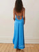 Blue Satin Mermaid V-neck Long Evening Prom Dresses, High Slit Prom Dress, GR0525