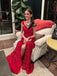 Sparkly Red Sequins High Slit Long Evening Prom Dresses, One Shoulder Prom Dress, GR0526