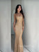 Gold Sequins Spaghetti Straps Mermaid Long Evening Prom Dresses, GR0527