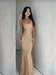 Gold Sequins Spaghetti Straps Mermaid Long Evening Prom Dresses, GR0527