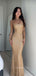 Gold Sequins Spaghetti Straps Mermaid Long Evening Prom Dresses, GR0527