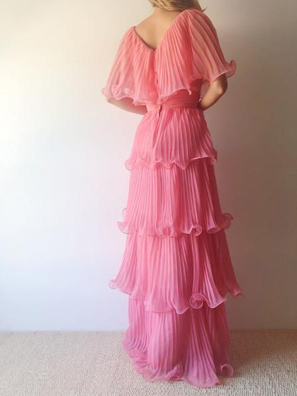 Gorgeous Pink A-line V-neck Long Evening Prom Dresses, GR0530