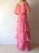 Gorgeous Pink A-line V-neck Long Evening Prom Dresses, GR0530