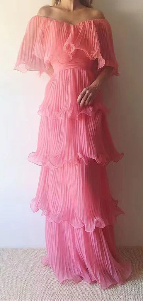 Gorgeous Pink A-line V-neck Long Evening Prom Dresses, GR0530