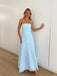 Simple Blue Tulle Long Strapless Evening Prom Dresses, GR0531