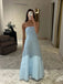 Simple Blue Tulle Long Strapless Evening Prom Dresses, GR0531
