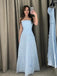 Simple Blue Tulle Long Strapless Evening Prom Dresses, GR0531