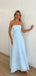 Simple Blue Tulle Long Strapless Evening Prom Dresses, GR0531