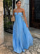 A-line Blue Backless Long Evening Prom Dresses, GR0533