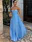 A-line Blue Backless Long Evening Prom Dresses, GR0533