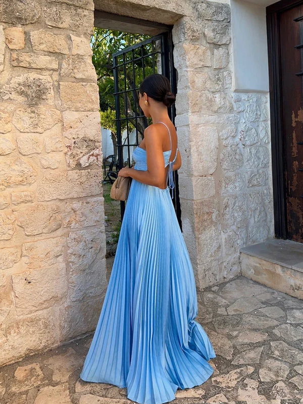A-line Blue Backless Long Evening Prom Dresses, GR0533