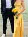 Polular Yellow Satin Spaghetti Straps Long Evening Prom Dresses, GR0534