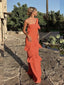 Orange Chiffon Mermaid Long Evening Prom Dresses, One Shoulder Prom Dress, GR0537